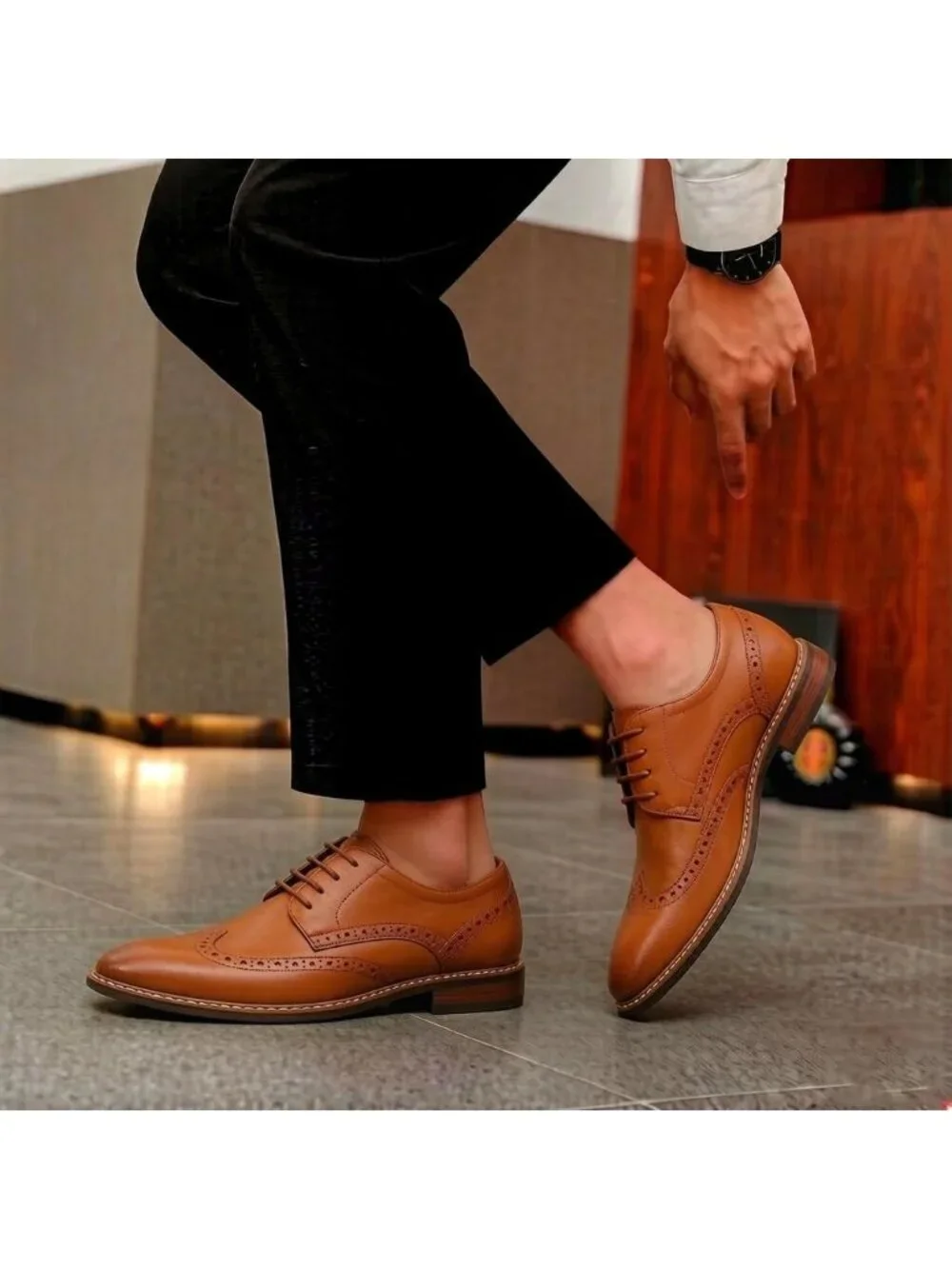 Men's Brown Cap Toe Wedding Work Wear Office Business Oxford Dress Shoes